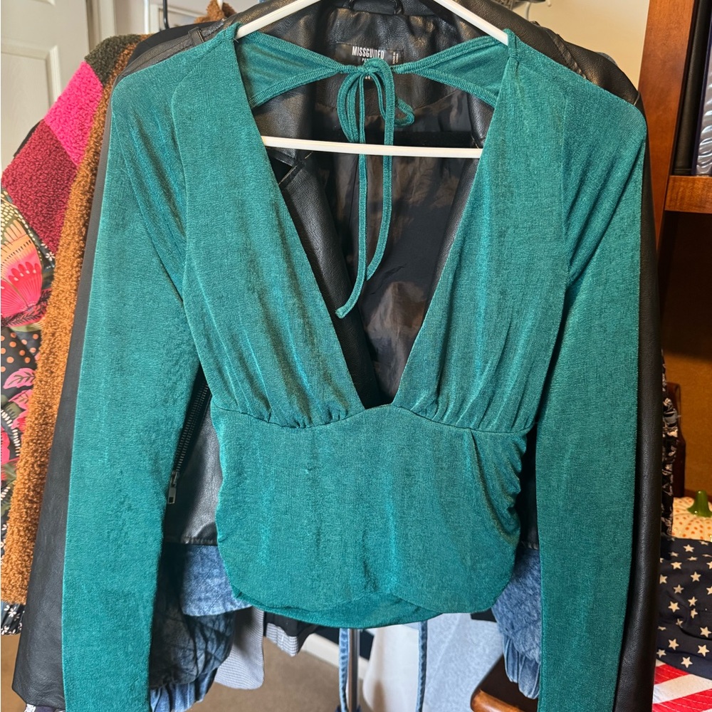 Superdown Green V-Neck Top